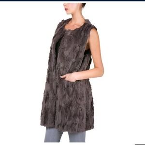 ALTAR'D STATE Charcoal Gray Faux Fur Sleeveless Long Vest Womens S/M